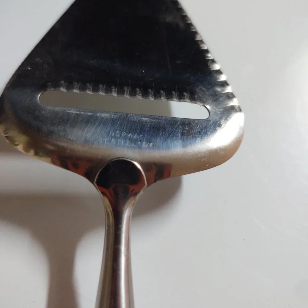 H S Tinn Pewter Handle Cheese Slicer Viking Ship Stave Church Heilag Olav Hans
